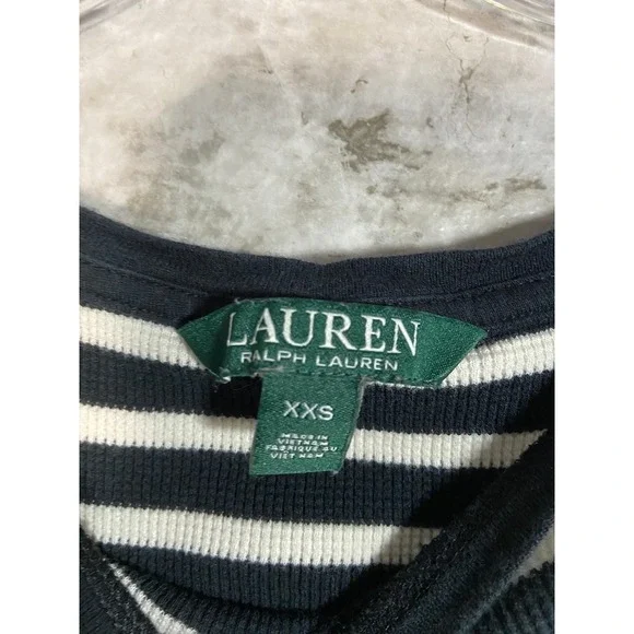 Lauren Ralph Lauren Striped Midi A-Line Dress Ribbed Crew Neck Short Sleeve XXS - Picture 3 of 11
